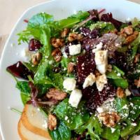 Beet Salad · Roasted beets, organic mixed green, organic baby spinach, candied walnuts, fetta cheese, pea...