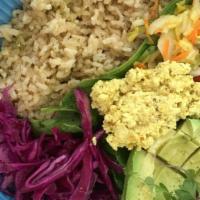 The Yolo Bowl · Popular. Vegan. Brown rice, spinach, red cabbage, avocado, slaw, egg.