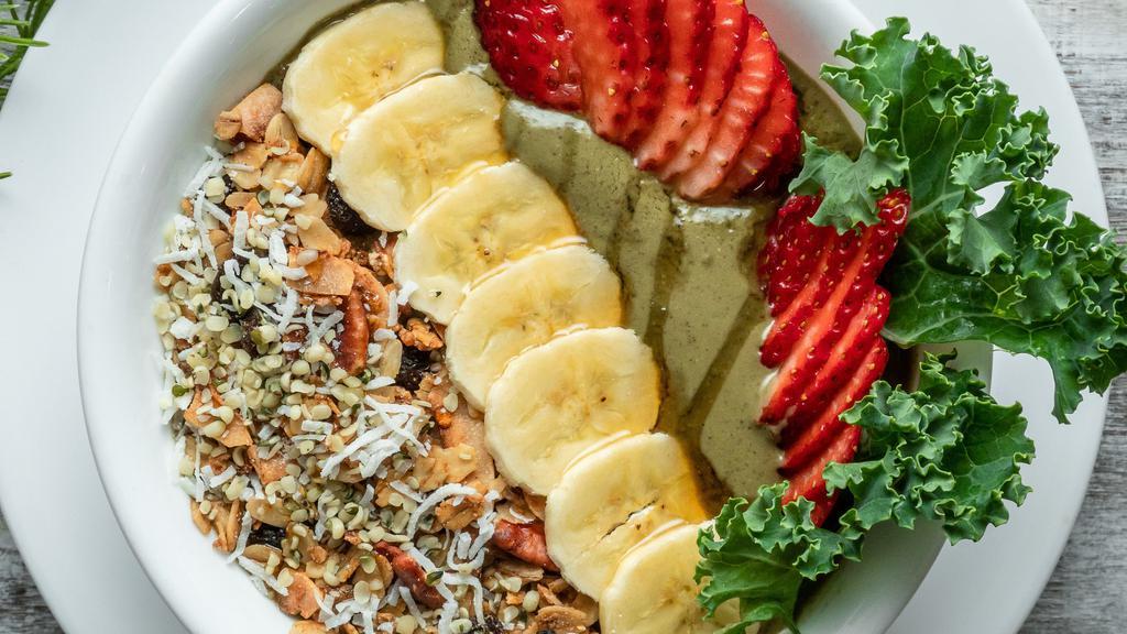 Green Acai Bowl · Vegan. Acai, banana, kale, dates, matcha, almond butter.