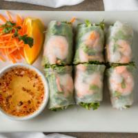 Fresh Shrimp Salad Rolls  · Gluten-free. Shrimp, tofu, rice noodles, lettuce, cucumbers, and carrots wrapped with rice p...