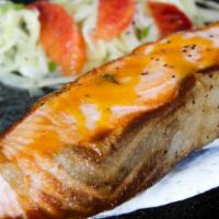 Grilled Salmon · wasabi yuzu creme fraiche, blood orange, fennel