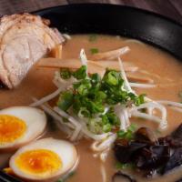 Miso Ramen · Roasted pork, boiled egg, kikurage mushroom, bamboo shoots, green onions, sprouts, and fish ...