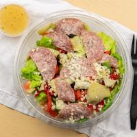 Antipasto Salad · Romaine heart, salami, cherry tomatoes, black olives, roasted red peppers and artichoke hear...