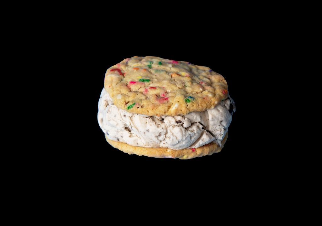 Funfetti Cookies W/ Cookies & Cream Ice Cream · Birthday Cake Cookies w/ Sprinkles with a Cookies & Cream Ice Cream w/ Oreo Pieces. (No Substitutions)