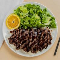 Teri Beef Plate · Includes green salad.