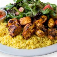 Chicken Lula Kabob Plate · Served on a bed of Kabsa rice.