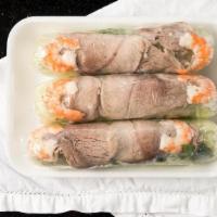 Spring Rolls (3 Pieces) · Shrimp, Pork, Lettuce, Mint and Vermicelli wrapped in rice paper and served with peanut butt...