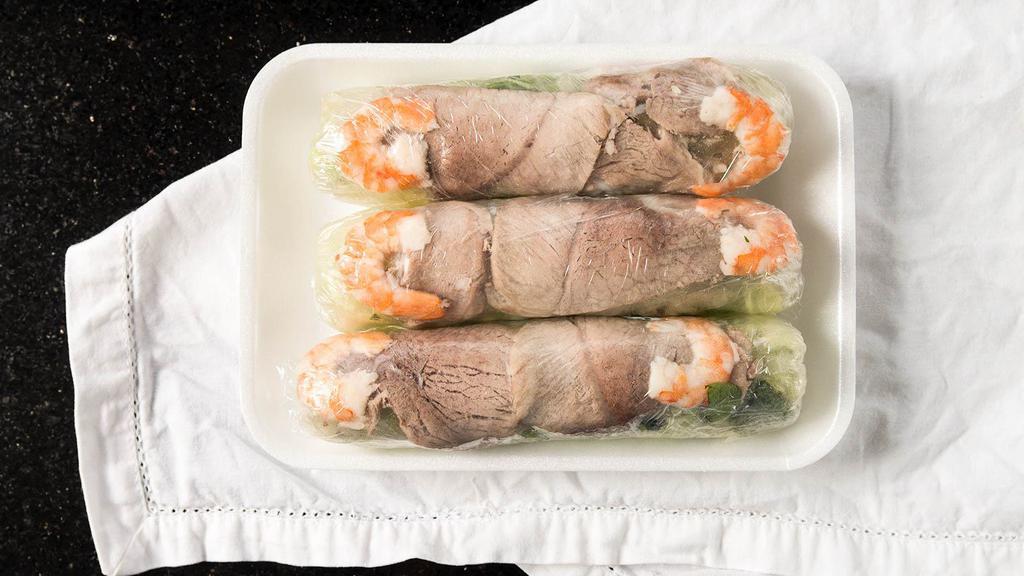 Spring Rolls (3 Pieces) · Shrimp, Pork, Lettuce, Mint and Vermicelli wrapped in rice paper and served with peanut butter sauce.