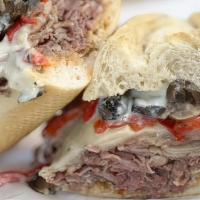 Blue Collar Dream · Oak-Smoked Tri-Tip, Jack cheese, Grilled onions, Roasted Red Bell Peppers, Roasted Mushrooms...