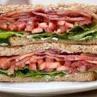 Dads Blt · Thick cut Bacon, Green Leaf Lettuce, Sliced Tomato, and Mayo on Toasted Wheat.