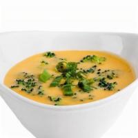 Broccoli Cheddar Soup (Cup) · creamy plant-based cheddar soup, broccoli, green onion