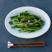 Szechuan String Beans · String beans, garlic and pickled szechuan vegetables.