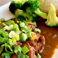 Katsu Curry · Spicy. Crispy cutlets smothered with Japanese curry sauce, topped with green onions. Served ...