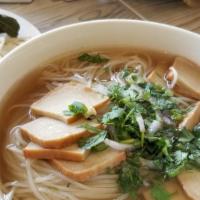 Blissful Pho Noodle Soup · Gluten-free option. Au lac traditional soup, fresh rice noodles, white fungus, and tofu. Gar...