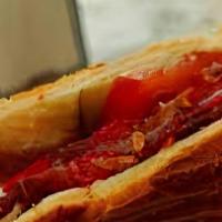 Soujouk Sandwich · Soujouk, tomato, pickles, mayo, cheese.