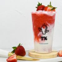 Strawberry Overload · strawberry smoothie made w/fresh strawberries, mixed w/yogurt and topped with strawberry bites