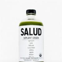 Soylent Green · Cucumber, kale, lettuce, spinach, celery, apple, and lemon.