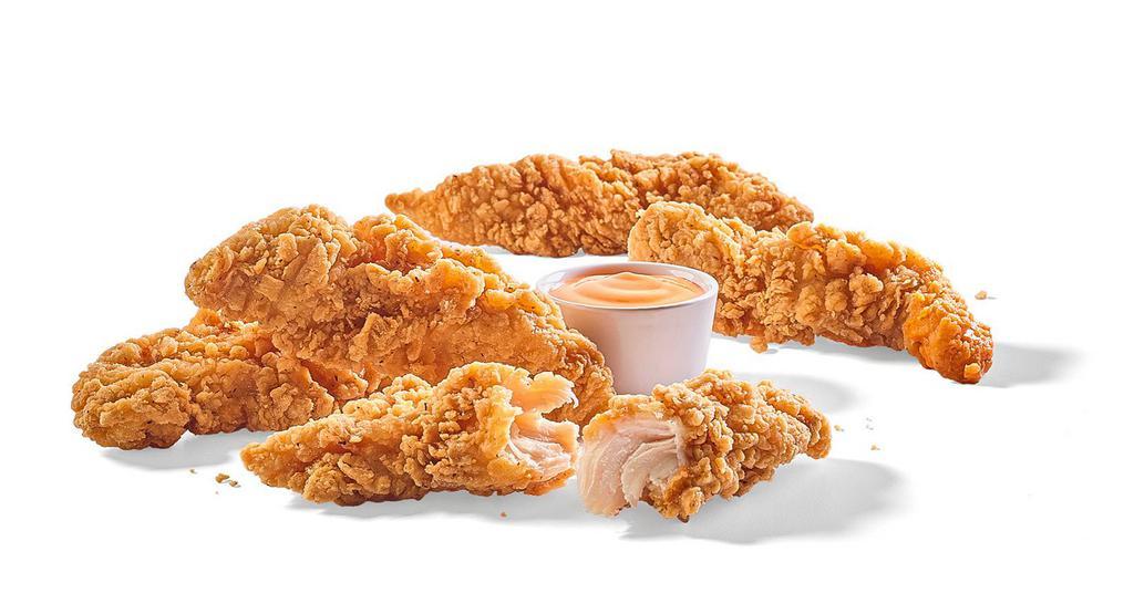 Hand-Breaded Tenders · hand-breaded chicken tenders / choice of sauce or dry seasoning / natural-cut French fries