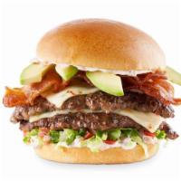 Avocado Bacon Burger · double patty / hand-smashed / bacon / pepper jack cheese / shredded iceberg / / avocado / ba...