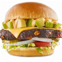 Southwestern Black Bean Burger · 740 cal. black bean patty / cheddar cheese / pepper jack cheese / house-made guacamole / bac...