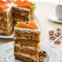 Carrot Cake · Fresh slice of moist carrot cake.