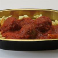 Plant Based Meatballs Over Penne · Ready To Heat In Your Oven Or Microwave!