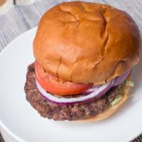 Classic House Burger · Fresh broiled 1/2 lb, ground chuck w/ lettuce, tomato & onion.