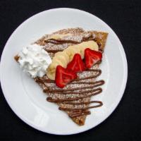 Classic Crepe · Banana, strawberries, and Nutella. Include whipped cream and sugar powder.