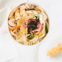 Tempura Udon · In soy broth with shrimp tempura and vegetables.