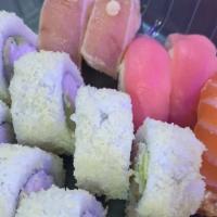 Sushi · Served with green salad, miso soup Crunch Roll (8 pcs), 2 pcs each (Tuna, Salmon, Albacore S...