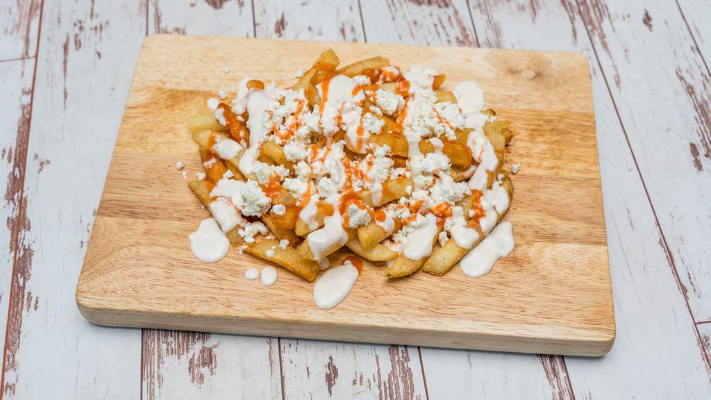 Greek Fries · Vegetarian. Vegetarian. French Fries topped with feta cheese, house sauce and chili sauce.