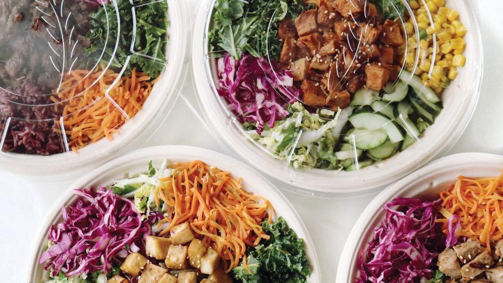 One-Click Bowls · One-Click Bowls are a safe & easy single-serve catering option. Let everyone pick their protein or you can choose a mixture of options. We’ll fill each bowl with our most popular bases and fresh vegetables—corn, kale, black beans, bean sprouts, broccoli, red cabbage, and carrots.