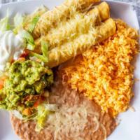 3 Rolled Tacos · With beans, rice, guacamole and sour cream.