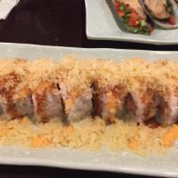 Lincoln Hills Roll · Spicy tuna, shrimp tempura with avocado, topped with crab mix, tempura crunch, spicy mayo, t...
