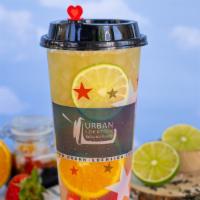 Super Fruit Tea  Super Siize 34Oz · Strawberry, orange, lemon, watermelon, grapefruit, pineapple.
