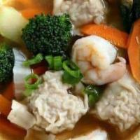 Wonton Soup · Shrimp, chicken, wonton, and vegetable.