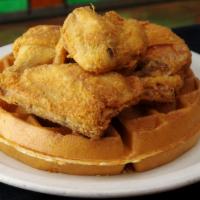 Chicken And Waffle · Hand-breaded homestyle fried chicken (four pieces: leg, breast, wing, thigh*) with our massi...