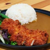 Chicken Katsu Curry · Panko breaded and deep fried chicken, home made curry sauce,  white rice.
