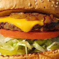 Cheese Burger · Mayo, pickles, lettuce, tomato, cheese and grilled onions.