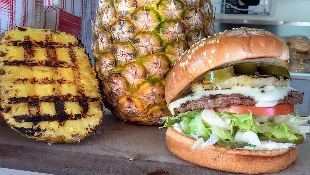 Pineapple Jalapeno Combo · Mayo, Pickles, Jalapeno, Lettuce, Tomato,  Pepper Jack Cheese, Fresh Pineapple and Grilled Onions