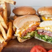 Cheeseburger Family Meal · five 1/4 lb cheeseburgers (cooked medium) & fully dressed,
1 pound of fries,
ketchup & ranch...