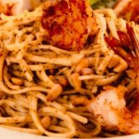 Linguini Pasta Pesto · Garlic, basil, olive oil, pine nuts, parmesan cheese.
with charbroiled chicken breast, add $...