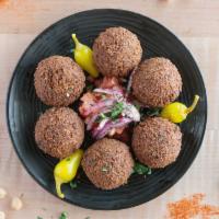 Falafel (6) · Chickpeas, tahini sauce, parsley, cilantro, onions, and middle eastern falafel spices, then ...