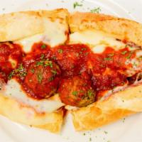 Meatball Sub · Meatballs with marinara sauce, mozzarella cheese, and then baked to perfection.