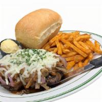 Ground Round Dinner · One pound of tender ground round with grilled onions, mushrooms, and savory brown gravy. Top...