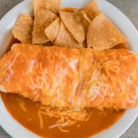 Oven Burrito · Choice of meat, rice, beans, onion, cilantro & salsa. Smothered in cheddar sauce & cheese