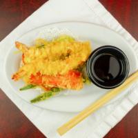 Mixed Tempura · Two pieces of shrimp tempura with vegetable tempura.