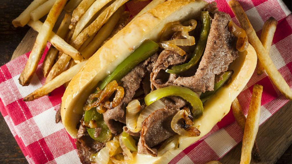 Jalapeño Philly Cheesesteak · Thinly sliced juicy steak with onion, jalapeños, mushrooms, green pepper, melted cheese and dressing.
