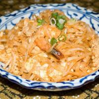Pad Thai · Rice noodles with egg, bean sprout, onion, and crush peanut.