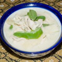 Green Curry · Popular item. Sautéed green curry paste with coconut milk, bamboo shoots, bell peppers, and ...